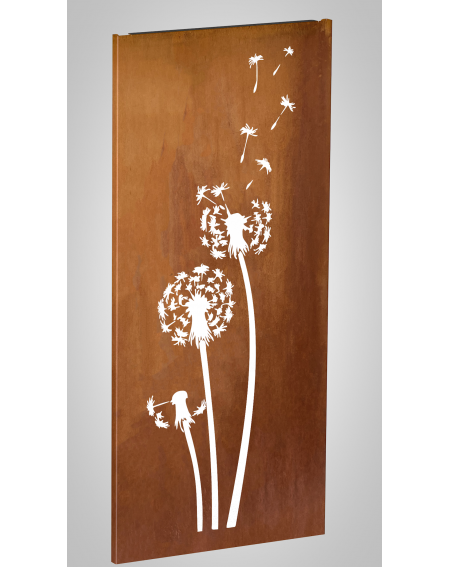 Pusteblume Cortenwand aus 2mm Starkem Cortenstahl  mh100-1800-0800-05 Sichtschutz Pusteblume Corten